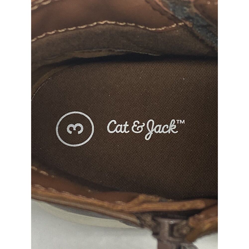 Cat & Jack Big Kids Abram Sneakers Side Zipper Faux Brown Leather Size 3 - Picture 11 of 12